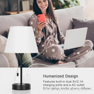 Table Lamp with Dual USB Ports and Socket